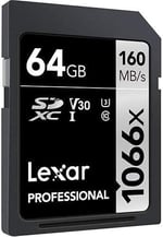Lexar Professional 64GB 1066x SDXC UHS-I Kart, up to 160MB/s read 70MB/s write C10 V30 U3, Standart