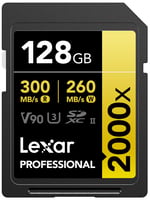 Lexar Profesyonel 2000x 128GB SDXC UHS-II Kart, 300MB/s'ye Kadar Okuma, DSLR, Sinema Kalitesinde Video Kameralar (LSD2000128G-BNNNU)