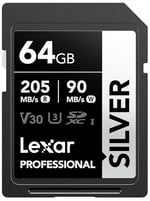 Lexar Profesyonel SILVER SD Kart 64 GB, 205 MB/s'ye Kadar Okuma, 90 MB/s Yazma, SDXC UHS-I Hafıza Kartı, Sınıf 10, U3, V30, Profesyonel Fotoğrafçılar, Videografçılar, Meraklılar için SD Kart