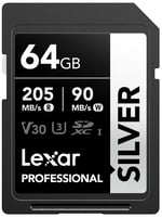 Lexar Profesyonel SILVER SD Kart 64 GB, 205 MB/s'ye Kadar Okuma, 90 MB/s Yazma, SDXC UHS-I Hafıza Kartı, Sınıf 10, U3, V30, Profesyonel Fotoğrafçılar, Videografçılar, Meraklılar için SD Kart