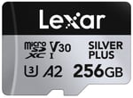 Lexar Silver Plus Micro SD Kart 256 GB, 205 MB/s'ye kadar Okuma Hızı, 150 MB/s Yazma Hızı, SD Adaptörlü Hafıza Kartı Micro SD, UHS-I, A2, U3, V30, Sınıf 10, 4K UHD microSDXC