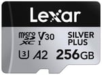 Lexar Silver Plus Micro SD Kart 256 GB, 205 MB/s'ye kadar Okuma Hızı, 150 MB/s Yazma Hızı, SD Adaptörlü Hafıza Kartı Micro SD, UHS-I, A2, U3, V30, Sınıf 10, 4K UHD microSDXC