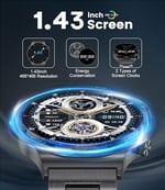 LIGE Akıllı Saat Erkek Bluetooth Telefon Aramaları 1,43'' AMOLED Daima Açık Ekran Erkek Akıllı Saat Android ve iOS 100+ Spor Aktivitesi Fitness Takipçisi Siyah Çelik Erkek Akıllı Saat Nabız Sağlık