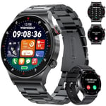 LIGE Akıllı Saat Erkek Bluetooth Telefon Aramaları 1,43'' AMOLED Daima Açık Ekran Erkek Akıllı Saat Android ve iOS 100+ Spor Aktivitesi Fitness Takipçisi Siyah Çelik Erkek Akıllı Saat Nabız Sağlık