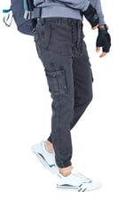 Likralı, Beli Lastikli Kot Erkek Kargo Pantolon - Erkek Kot Pantolon - Outdoor Pantolon - Gri Renk