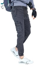 Likralı, Beli Lastikli Kot Erkek Kargo Pantolon - Erkek Kot Pantolon - Outdoor Pantolon - Gri Renk