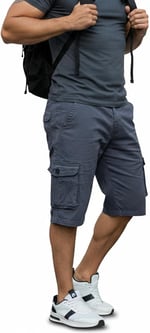 Likralı Gabardin Bermuda Şort - Erkek Şort - Kapri Şort - Gri Antrasit Şort - Kargo Şort