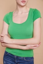 Likralı Krep Kumaş Balen Yaka Büzgülü Body Bluz-B.Yeşil