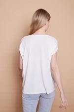 Likralı Krep Kumaş V Yaka Salaş Yanı Yırtmaçlı Oversize Bluz-Krem