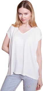 Likralı Krep Kumaş V Yaka Salaş Yanı Yırtmaçlı Oversize Bluz-Krem
