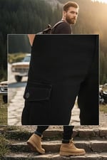 Likralı Siyah Kot Kargo Pantolon - Siyah Kargo Pantolon - Erkek Outdoor Pantolon - Erkek Kot Pantolon