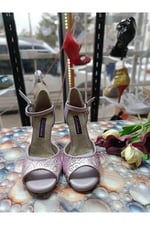 LİLA YILDIZ TOZU DOKULU TANGO, DANS VE SALON AYAKKABISI 9,5 CM 15 PONT KONİ MODEL TOPUK KAPALI - Bedenler: 37 EU, 39 EU