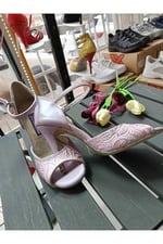 LİLA YILDIZ TOZU DOKULU TANGO, DANS VE SALON AYAKKABISI 9,5 CM 15 PONT KONİ MODEL TOPUK KAPALI - Bedenler: 37 EU, 39 EU