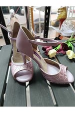 LİLA YILDIZ TOZU DOKULU TANGO, DANS VE SALON AYAKKABISI 9,5 CM 15 PONT KONİ MODEL TOPUK KAPALI - Bedenler: 37 EU, 39 EU