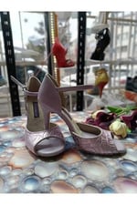 LİLA YILDIZ TOZU DOKULU TANGO, DANS VE SALON AYAKKABISI 9,5 CM 15 PONT KONİ MODEL TOPUK KAPALI - Bedenler: 37 EU, 39 EU