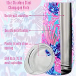Lilly Pulitzer 10 oz Sapsız Şampanya Flüti, Kapaklı Küçük Paslanmaz Çelik Bardak, Çift Duvarlı Yalıtımlı Metal Kupa, Kumda İhtişam