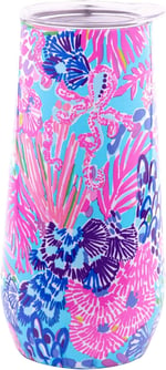 Lilly Pulitzer 10 oz Sapsız Şampanya Flüti, Kapaklı Küçük Paslanmaz Çelik Bardak, Çift Duvarlı Yalıtımlı Metal Kupa, Kumda İhtişam
