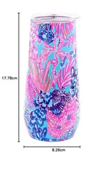 Lilly Pulitzer 10 oz Sapsız Şampanya Flüti, Kapaklı Küçük Paslanmaz Çelik Bardak, Çift Duvarlı Yalıtımlı Metal Kupa, Kumda İhtişam