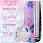 Lilly Pulitzer 10 oz Sapsız Şampanya Flüti, Kapaklı Küçük Paslanmaz Çelik Bardak, Çift Duvarlı Yalıtımlı Metal Kupa, Kumda İhtişam