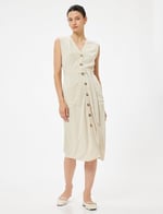 Linen Blend Sleeveless Midi Dress