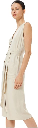 Linen Blend Sleeveless Midi Dress