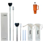 Lipzi - Paslanmaz Çelik Hasır - 40 oz Bardaklar için Uzatılabilir Uzunluk Kırışıklık Önleyici Hasır - Diş Lekesini Serbest Tutmak için Ayarlanabilir Silikon Uç - Fırçalı, Uzantılı ve Kese İçeren Metal