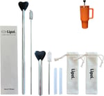 Lipzi - Paslanmaz Çelik Hasır - 40 oz Bardaklar için Uzatılabilir Uzunluk Kırışıklık Önleyici Hasır - Diş Lekesini Serbest Tutmak için Ayarlanabilir Silikon Uç - Fırçalı, Uzantılı ve Kese İçeren Metal