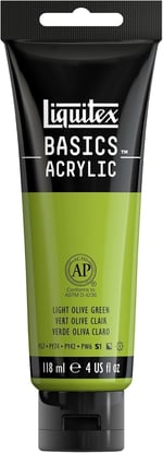 Liquitex Basics 1046218 monopigmente akrilik boya, sanatçı pigmentleri, solmaz, orta viskozite, aşivkalitesi, ipek parlaklığında kaplama, 118 ml tüp, açık zeytin yeşili