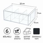 Lirazon 6 Bölmeli Plastik Çay Kutusu – Şeffaf Kapaklı, Gıda Dostu, Düzenleyici Kutu, Baharat/Çerez/Şeker Saklama Kabı – Mutfak Organizeri