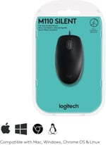 Logitech B110 kablolu USB fare, sessiz tuşlar, tam boyutlu konforlu tasarım, iki elle kullanılabilir PC/Mac/Laptop - Gri