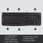 Logitech K120 USB Kablolu Klavye, Sayısal Tuş Takımına Sahip, Sıvı Dökülmelerine Dayanıklı, Türkçe Q Klavye, Siyah