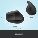 Logitech Lift Kablosuz Ergonomik Dikey Mouse, 57° Dikey Açı, 4000 DPI, Sessiz, Küçük ve Orta Eller İçin, Bluetooth, Logi Bolt USB Alıcı, 24 Ay Pil Ömrü, Siyah