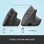 Logitech Lift Kablosuz Ergonomik Dikey Mouse, 57° Dikey Açı, 4000 DPI, Sessiz, Küçük ve Orta Eller İçin, Bluetooth, Logi Bolt USB Alıcı, 24 Ay Pil Ömrü, Siyah