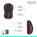 Logitech M185 kablosuz fare, 2,4 GHz USB nano alıcılı, 12 ay pil ömrü, 1000 DPI optik izleme, sol ve sağ elini kullananlar için, PC, Mac, dizüstü bilgisayar ile uyumlu, kırmızı