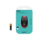 Logitech M190 kablosuz fare, iki elle kullanım için kavisli tasarım, 18 ay pil ömrü artı güç tasarrufu modu, USB alıcısı, geniş tekerlek ve tuşlar sayesinde hassas kontrol - kırmızı