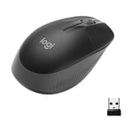 Logitech M190 kablosuz fare, iki elle kullanım için kavisli tasarım, 18 ay pil ömrü artı güç tasarrufu modu, USB alıcısı, geniş tekerlek sayesinde hassas kontrol, tuşlar, siyah