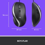 Logitech M500S Gelişmiş USB Kablolu Mouse, 4000 DPI, Yüksek Hızlı Hassas Kaydırma, 7 Özelleştirilebilir Tuş, Sağ Elle Kullanıma Uygun, Siyah