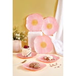 Lora Bianca Alba 21 Cm Pembe Çiçek Desen Pasta Servis Sunum Tabağı Seti