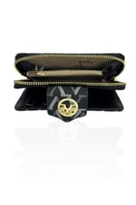 Louisiana Polo 19V69 İtalya Kadın Cüzdanı, Siyah Monogram Desen, 16x10x2 cm, 12 Kart Gözü, Bozuk ve Kağıt Para Bölmeli