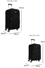 Louisiana Polo Orta ve Kabin Boy Valiz Seti 4 Teker Kumaş Valiz Siyah 1081
