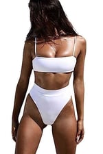 Lovesand Angelsin Kadın V Kesim Yüksek Belli Seksi Bikini Seti (as1, Sayısal, Sayısal_6, Normal, Normal, Beyaz), Beyaz, 36