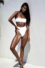 Lovesand Angelsin Kadın V Kesim Yüksek Belli Seksi Bikini Seti (as1, Sayısal, Sayısal_6, Normal, Normal, Beyaz), Beyaz, 36