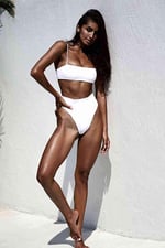 Lovesand Angelsin Kadın V Kesim Yüksek Belli Seksi Bikini Seti (as1, Sayısal, Sayısal_6, Normal, Normal, Beyaz), Beyaz, 36