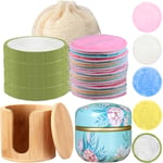 Lulurose Yeniden Kullanılabilir ve Yıkanabilir Makyaj Temizleyici Pedler (40'lı Paket) ve Bambu Tutucu ve Dekoratif Saklama Teneke ve Yıkanabilir İpli Çamaşır Torbası | Tüm Cilt Tipi Cilt Bakım Seti Y