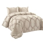 Lush Decor Avon 3 Parça Yorgan Seti, Nötr, Tam/Queen - Seçenekler: Full/Queen, King, Tam / Queen