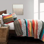 Lush Decor Boho Çizgili Yorgan Ters Çevrilebilir 3 Parça Bohem Tasarım Yatak Seti - King - Turkuaz ve Mandalina - Seçenekler: Kapitone seti, Yorgan, Yorgan seti, King, Tam / Queen...