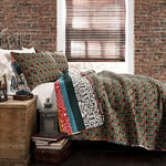 Lush Decor Boho Çizgili Yorgan Ters Çevrilebilir 3 Parça Bohem Tasarım Yatak Seti - King - Turkuaz ve Mandalina - Seçenekler: Kapitone seti, Yorgan, Yorgan seti, King, Tam / Queen...