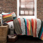 Lush Decor Boho Çizgili Yorgan Ters Çevrilebilir 3 Parça Bohem Tasarım Yatak Seti - King - Turkuaz ve Mandalina - Seçenekler: Kapitone seti, Yorgan, Yorgan seti, King, Tam / Queen...