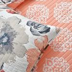 Lush Decor Leah Yorgan Çiçekli 3 Parça Ters Çevrilebilir, Tam/Kraliçe, Mercan ve Gri - Seçenekler: Full/Queen, King, Queen, Sayfalar, Yorgan Seti