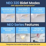 Luxe Bidet Neo 320 (Elite Series) – kendi kendini temizleyen Dual başlık –, sıcak ve soğuk su ile elektrik mekanik Bide WC-sabitleme W/güçlü musluk valfler ve metal hortumlar, Neo 320 white